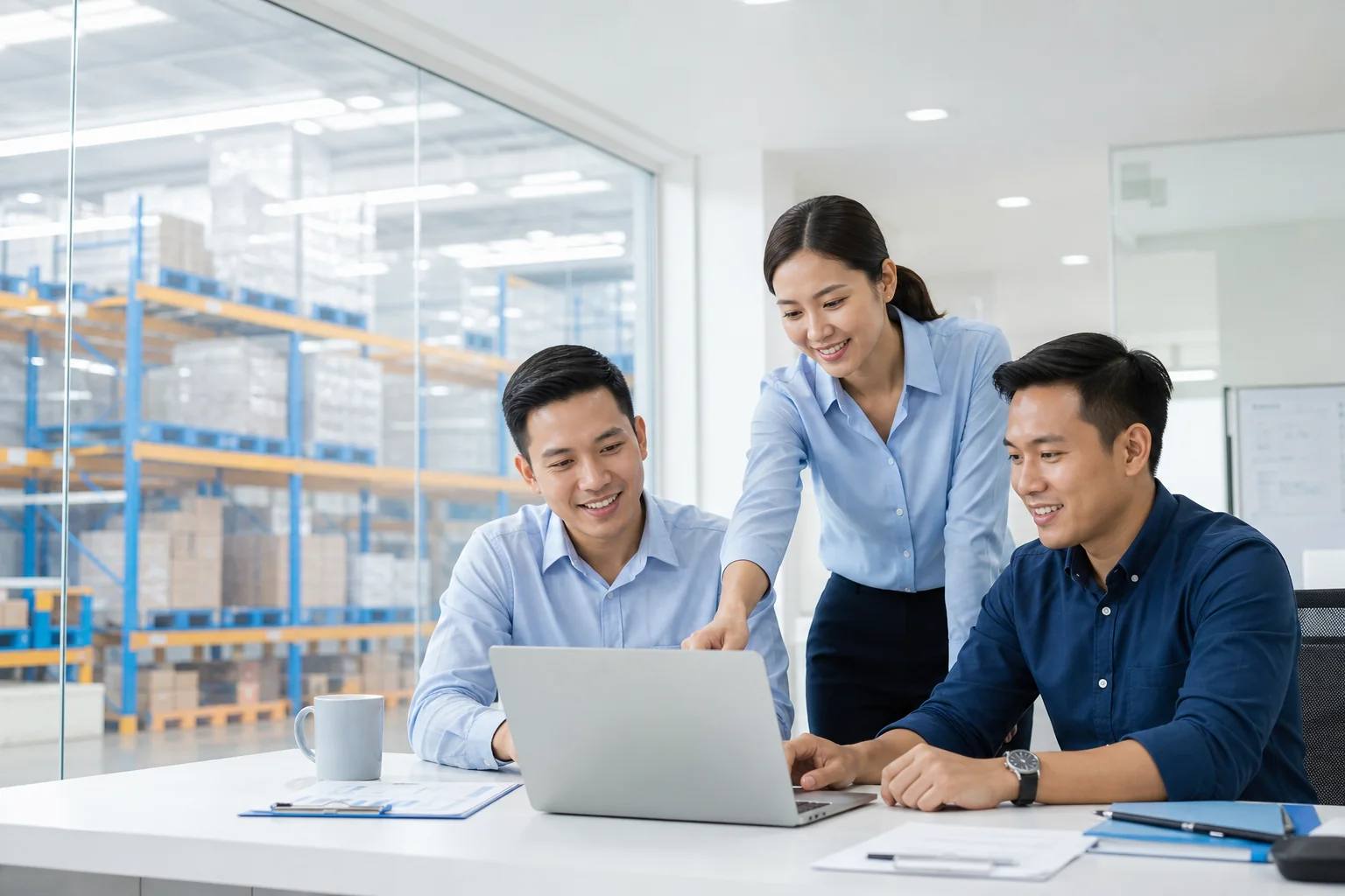 Business team using an integrated ERP system