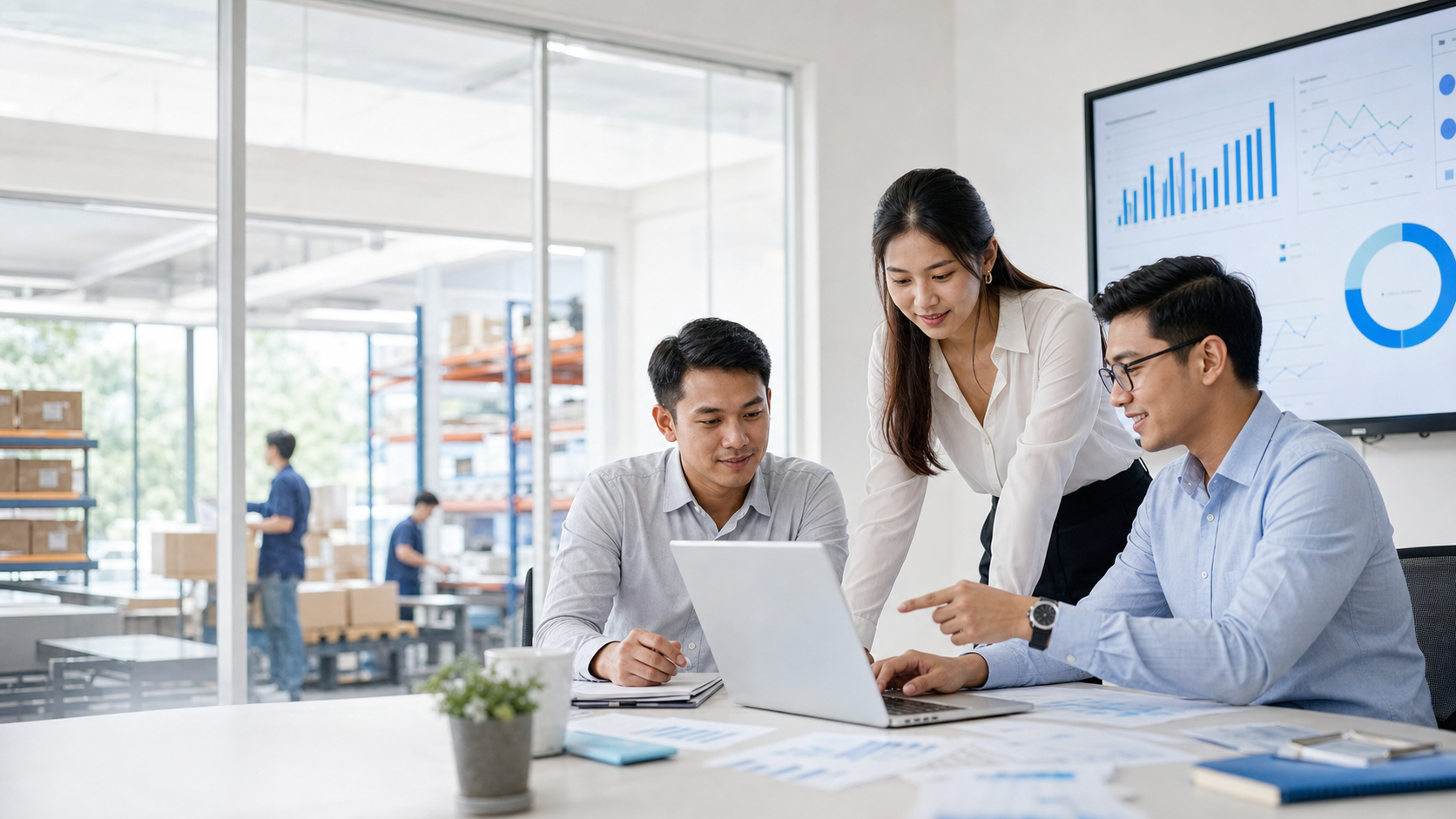 Business team using an integrated ERP system