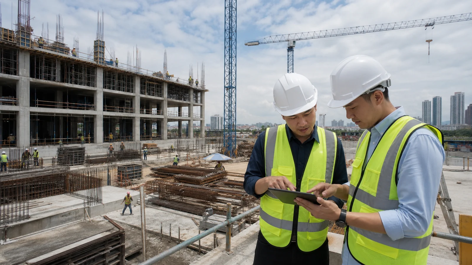 Construction project managers at an active site